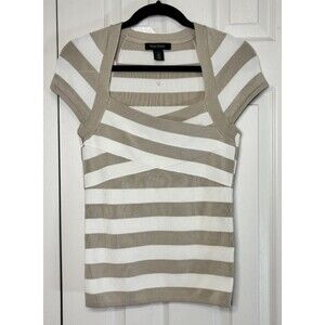 White House Black Market Top Women Short Sleeve Shell Striped Bandage Shirt S